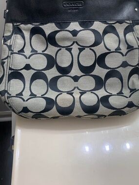Coach Black & Cream Signature Canvas Shoulder Bag